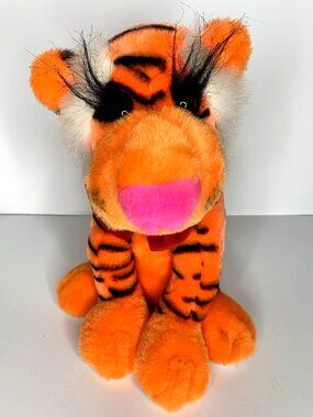 Vtg KING PLUSH Orange STRIPE TIGER 11" Stuffed Eyelash Kawaii Big Eye Easter 70s